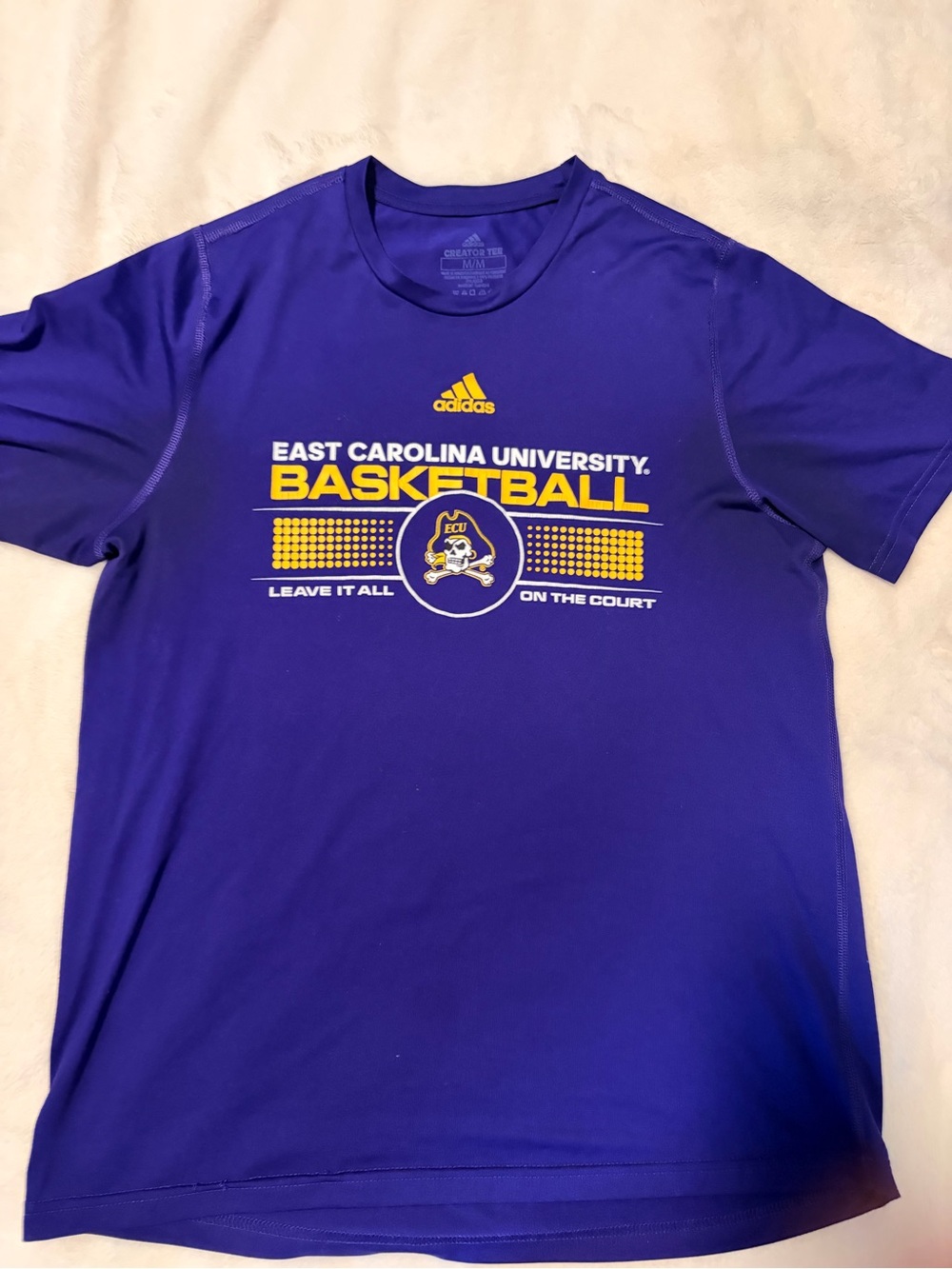 adidas Purple East Carolina University Basketball Tee with Yellow Graphics